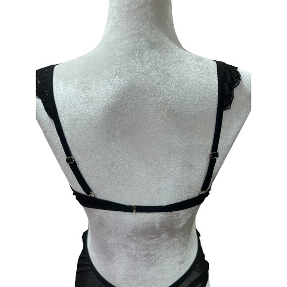 We Are HAH Lingerie Bodysuit Key To UR Heart Sheer Ruffle Black Noir Size Medium - Picture 5 of 11